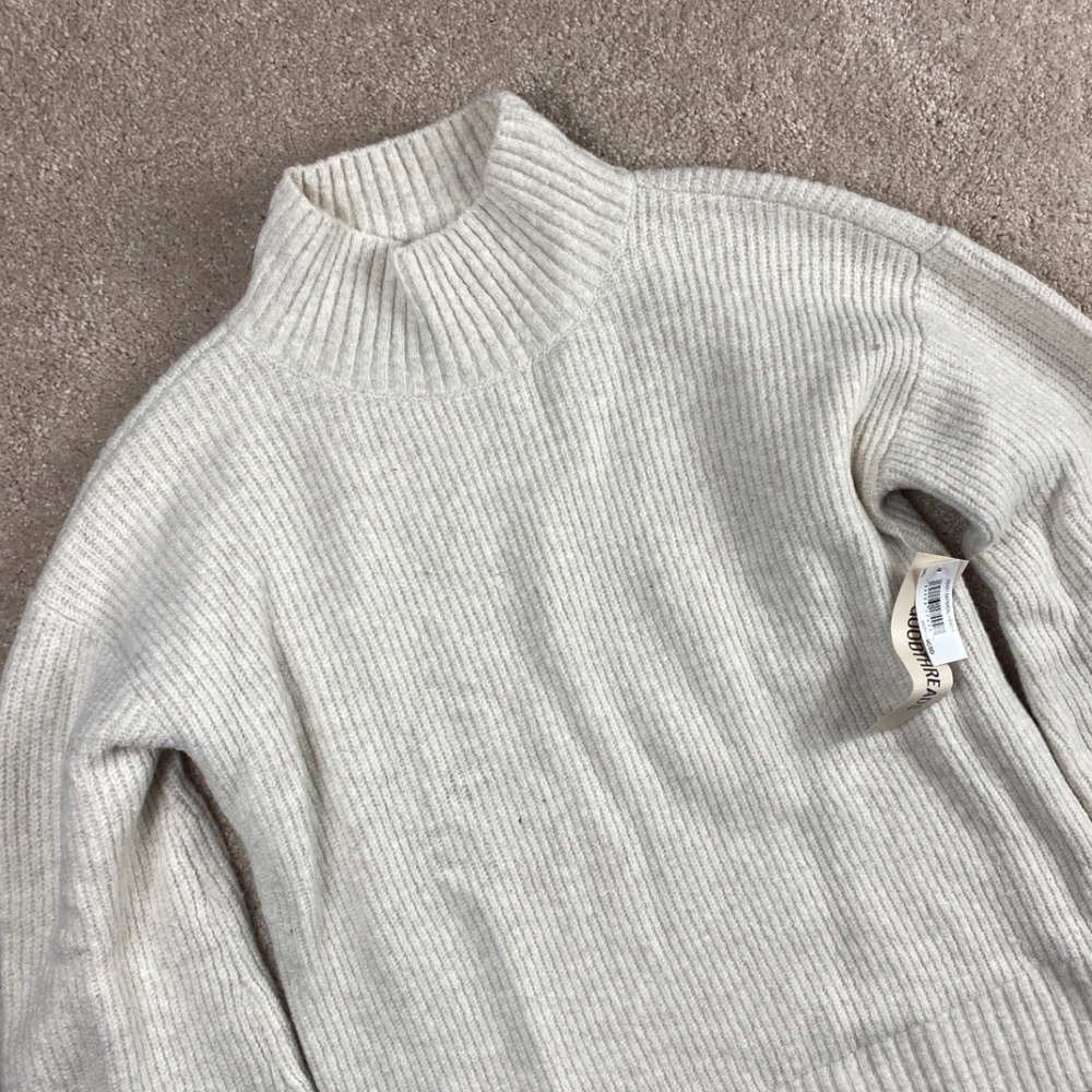 Goodthreads Women's Oatmeal Heather Ribbed Knit Mock Neck Sweater Size Small NWT